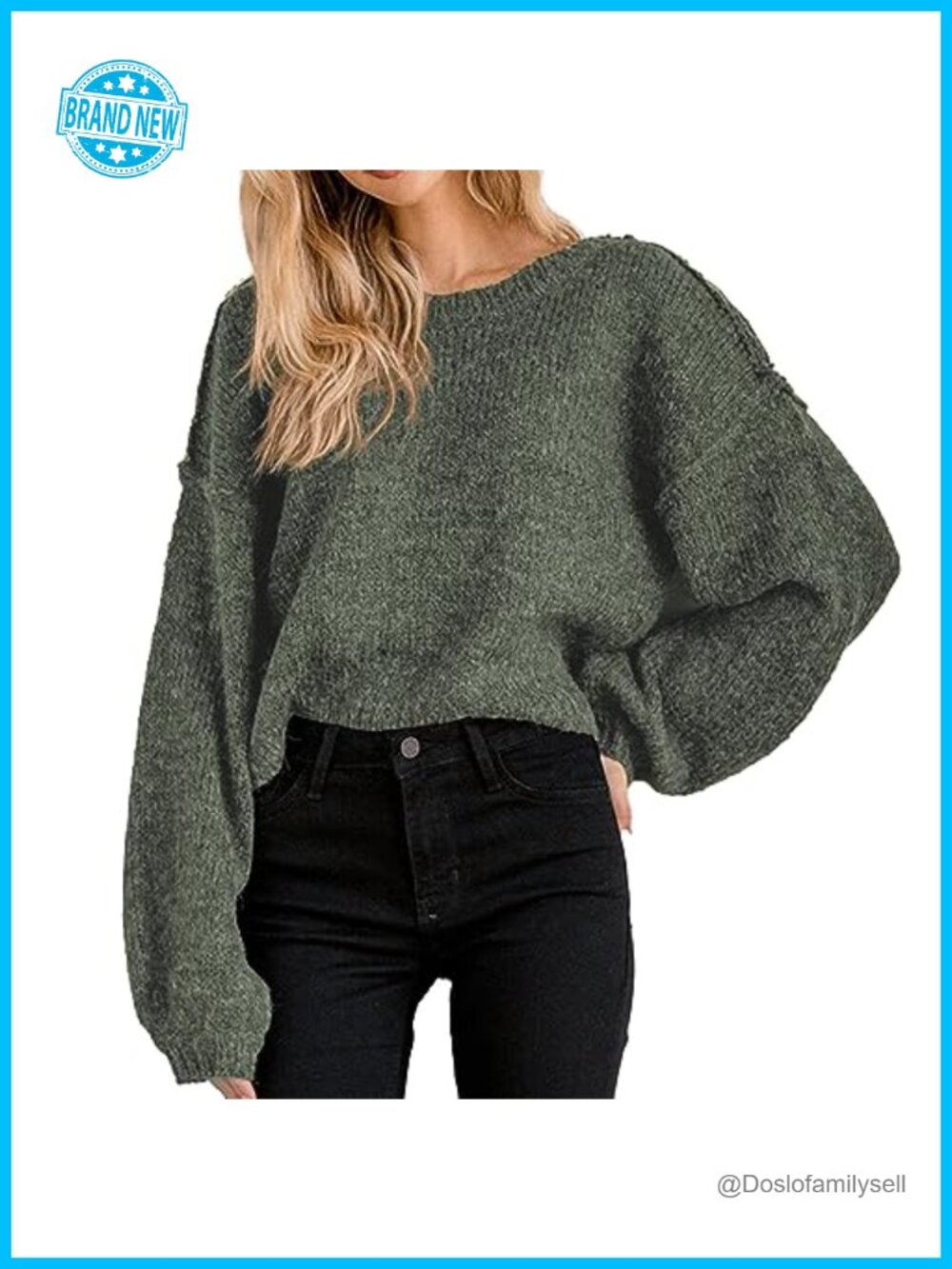 Oversized Cropped Sweater Batwing Long Sleeve Crewneck Pullover